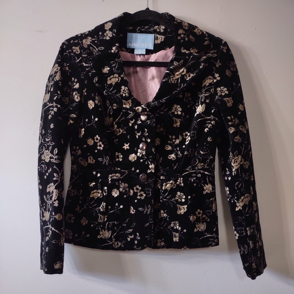 Nine West Floral Velvet Blazer, Size Small - Picture 1 of 8